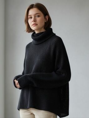 Garnet Hill Classic Black 100% Cotton Knit Sweater